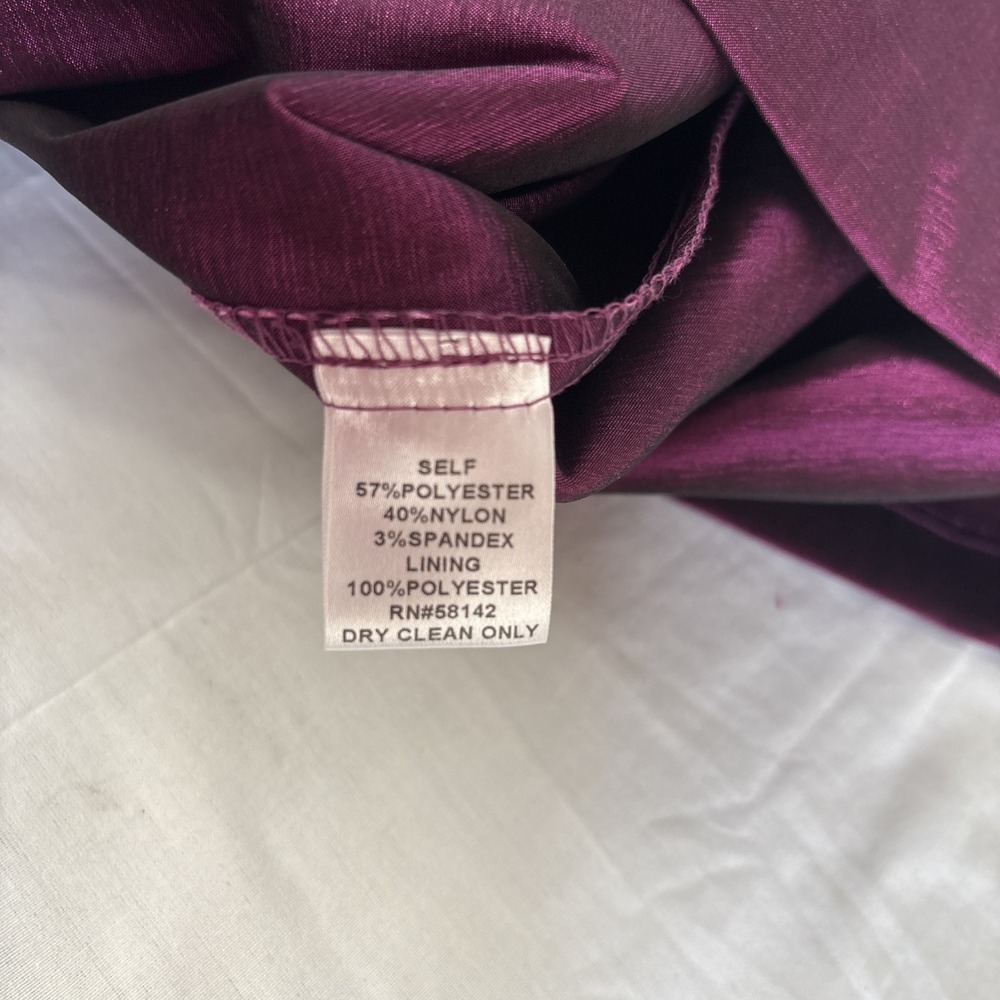 London Times Sleeveless Bodycon Dress Women Sz 14 Magenta Satin Rose Ruffle Neck - Picture 10 of 16